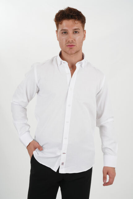 Weißes Hemd mit Strichdesign Slimfit Pantello