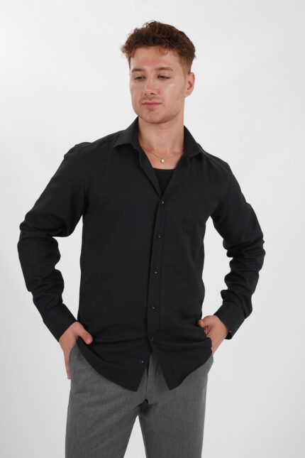 schwarzes Hemd kombi Slimfit Pantello