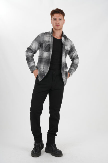 Holzfällerhemd gemustert Grautöne offen Pantello