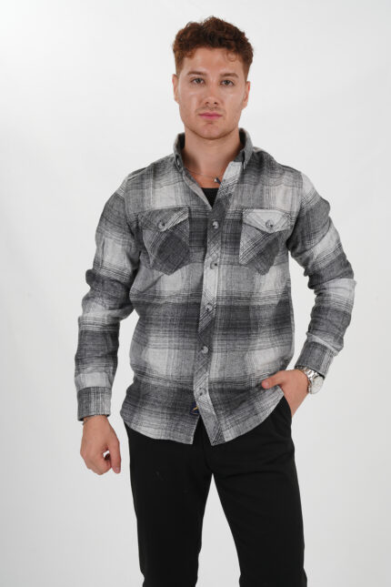 Holzfällerhemd gemustert Grautöne offener Kragen Pantello