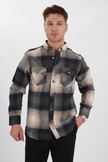 Holzfällerhemd Gelb-Blau elegant Pantello