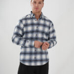 gemustert blau weiß Holzfällerhemd Slimfit Pantello