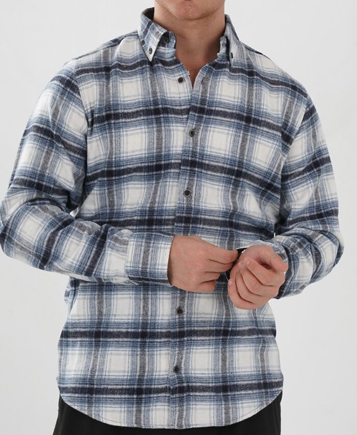 gemustert blau weiß Holzfällerhemd Detail Pantello