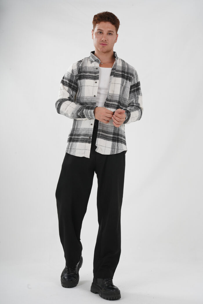 Holzfällerhemd weiß schwarz gemustert offen Pantello